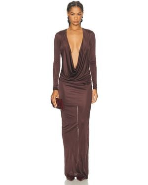 Atlein Plunge Neck Long Dress - Brown