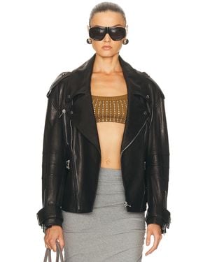 The Attico Leather Bomber Jacket - Black