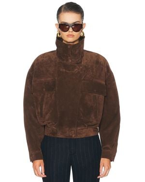 Saint Laurent Suede Funnel Neck Jacket - Brown