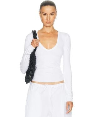 ÉTERNE Long Sleeve Butter Rib V Neck Top - White