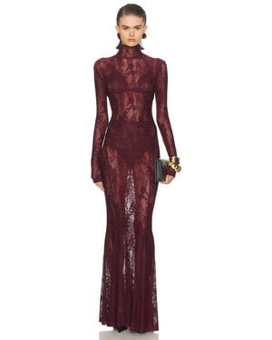 Norma Kamali Long Sleeve Turtleneck Fishtail Gown - Purple