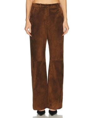 AEXAE Leather Suede Straight Leg Pant - Brown