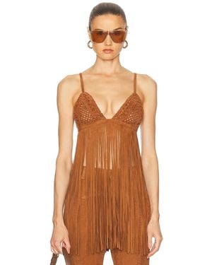retroféte Jacinta Suede Fringe Bra Top - Brown