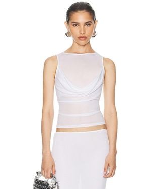 Helsa Sheer Knit Draped Top - White