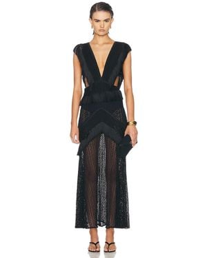 PATBO Ayla Fringe Plunge Maxi Dress - Black