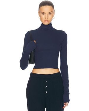 ÉTERNE Cropped Fitted Turtleneck Top - Blue