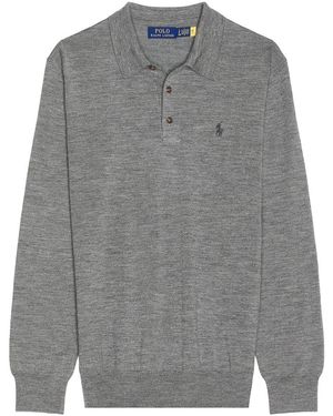 Polo Ralph Lauren Merino Wool Button Placket Polo Sweater - Gray
