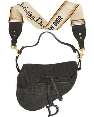 Dior Oblique Embossed Saddle Bag - Black