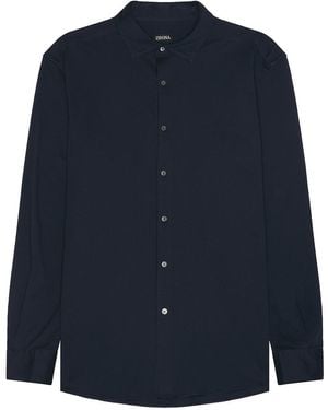 ZEGNA Pure Cotton Jersey Long Sleeve Shirt - Blue