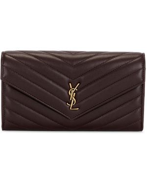 Saint Laurent Cassandre Matelasse Large Flap Wallet - Brown