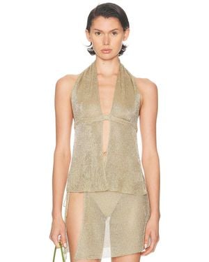 Ziah Metallic Rib Halter Top - Natural