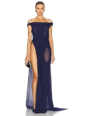 DI PETSA Wetlook Off Shoulder Long Dress - Blue