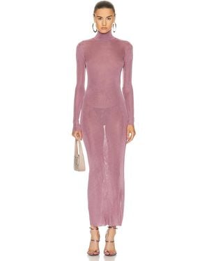 Saint Laurent Mock Neck Long Sleeve Dress - Pink