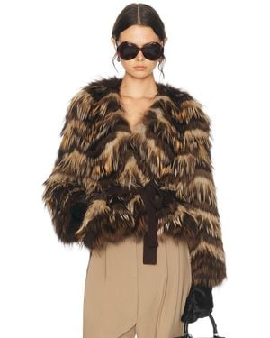 Yves Salomon Fox Fur Belted Jacket - Brown