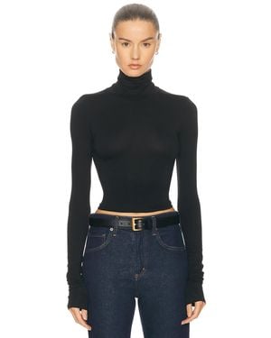 ÉTERNE Cropped Fitted Turtleneck Soft Jersey Top - Black