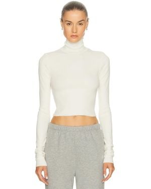 ÉTERNE Cropped Fitted Turtleneck Top - White