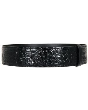KHAITE Theo Embossed Croc Waist Belt - Black