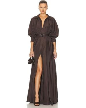 Norma Kamali Super Oversized Boyfriend Shirt Flared Gown - Brown