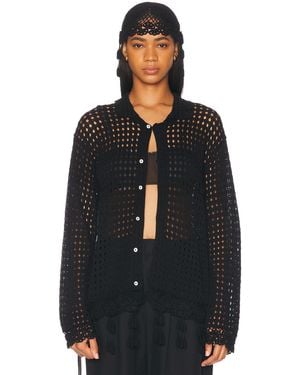 Bode Blossom Crochet Shirt - Black