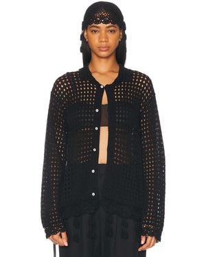 Bode Blossom Crochet Shirt - Black