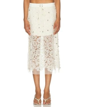 Siedres Siam Sheer Floral Applique Midi Skirt - Natural