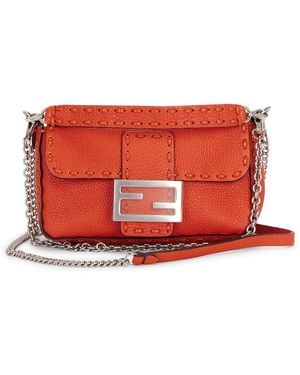 Fendi Selleria Mini Baguette Shoulder Bag - Red