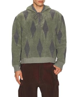 Isa Boulder Small Argyle Towel Hoodie - Green