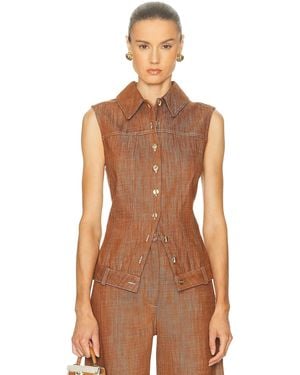 Matthew Bruch Collared Button Down Vest - Brown