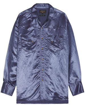 Beams Plus Western Shirt Broken Nylon Satin - Blue