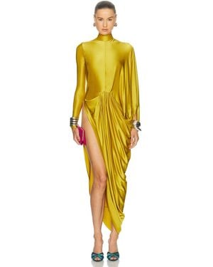 Burc Akyol Satin Vestale Dress - Yellow
