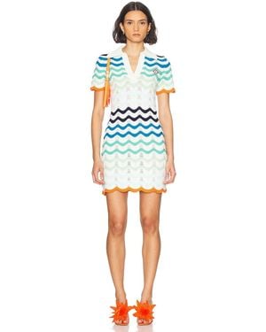 CASABLANCA Wavy Crochet Dress - Blue