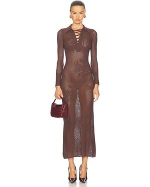 Fleur du Mal Lace Pointelle Maxi Dress - Brown