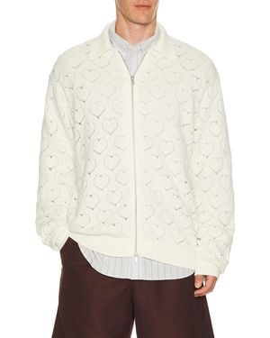 vowels Eyelet Knitted Zip Up - White