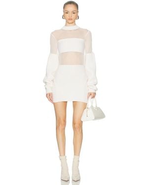 Jean Paul Gaultier Ribbed Long Sleeve Mesh Dress - White