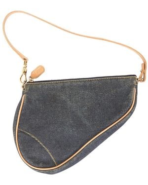 Dior Denim Vintage Pochette Saddle Bag - Gray
