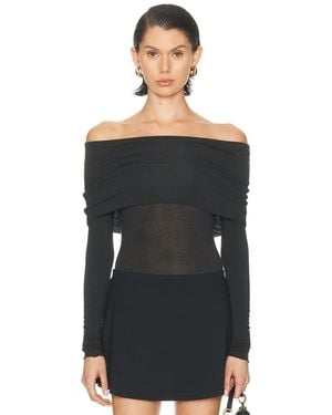 Skims Sheer Modal Off Shoulder Long Sleeve Top - Black