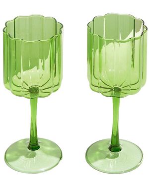 Fazeek Wave Wine Glasses Set Of 2 - Green