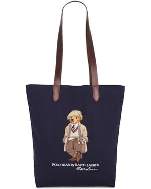 Polo Ralph Lauren Canvas & Leather Seasonal Bear Shipper Tote Bag - Blue