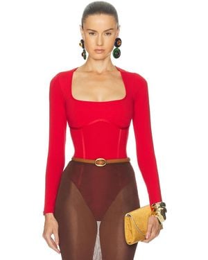 Fleur du Mal Scoop Neck Long Sleeve Bodysuit - Red