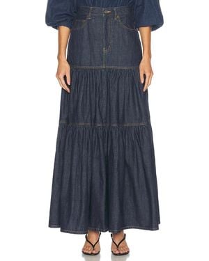 Saint Laurent Denim Long Ruffle Skirt - Blue