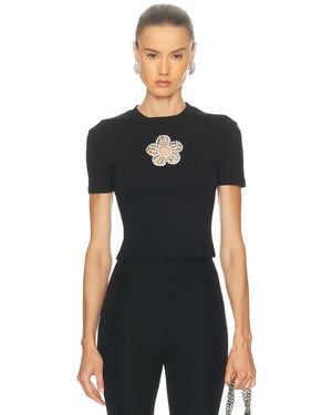Area Crystal Flower Cropped T-Shirt - Black