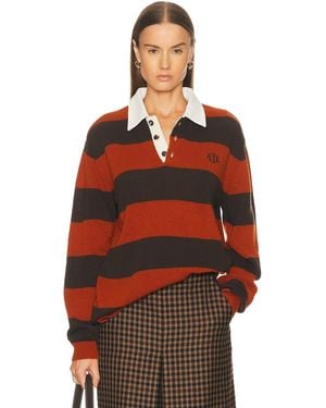 Bode Pine Stripe Polo Top - Red