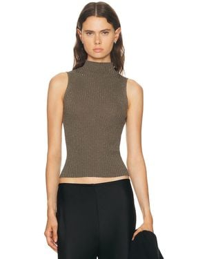 Leset Blake Rib Sleeveless Turtleneck Top - Black
