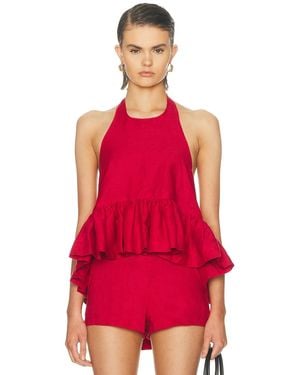 AEXAE X Revolve Linen Peplum Top - Red