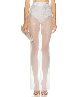 Alex Perry Crystal Mesh Column Skirt - White