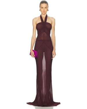 Atlein Halter Neck Ruched Gown - Red