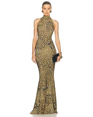 Norma Kamali Halter Turtle Fishtail Gown - Metallic
