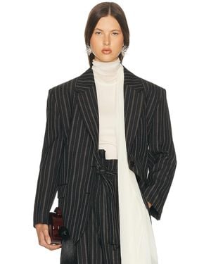 Helsa Stripe Twill Boyfriend Blazer - Black