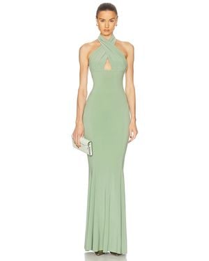 Norma Kamali Cross Halter Fishtail Gown - Green
