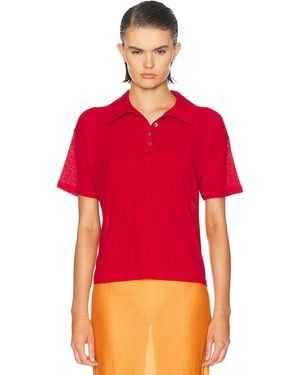 Siedres Leo Semi Sheer Polo Top - Red